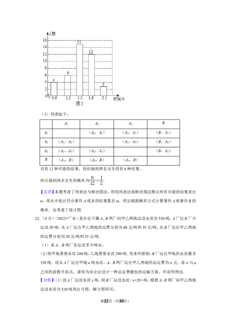 2022年四川省广安市中考数学试卷（解析版）_北师大初中数学_9下-北师大版初中数学_05习题试卷_6中考真题_2022各地中考真题