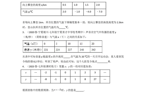 3.1用表格表示的变量间关系（分层练习）（原卷版）_北师大初中数学_7下-北师大版初中数学_7下-初中数学北师大版（旧版）赠送_05习题试卷_1课时练习_同步练习（第1套）