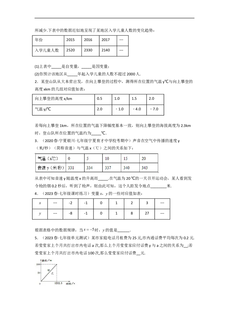 3.1用表格表示的变量间关系（分层练习）（原卷版）_北师大初中数学_7下-北师大版初中数学_7下-初中数学北师大版（旧版）赠送_05习题试卷_1课时练习_同步练习（第1套）