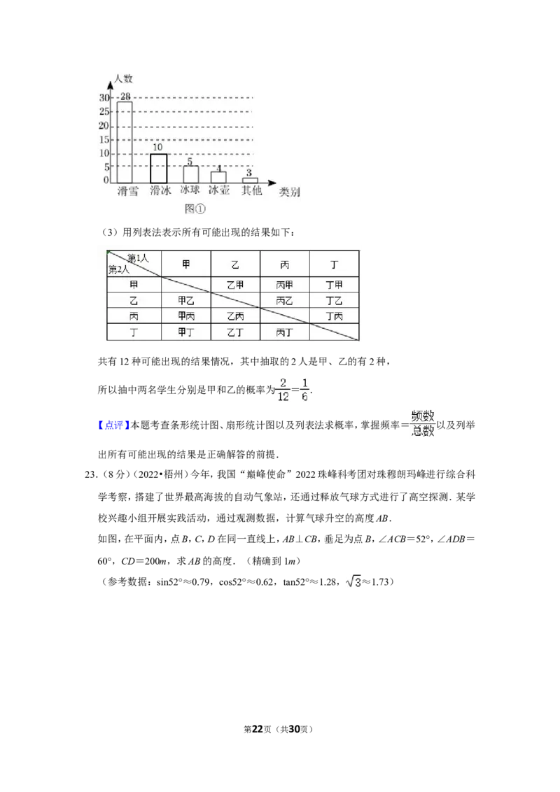 2022年广西梧州市中考数学试卷(解析版）_北师大初中数学_9下-北师大版初中数学_05习题试卷_6中考真题_2022各地中考真题