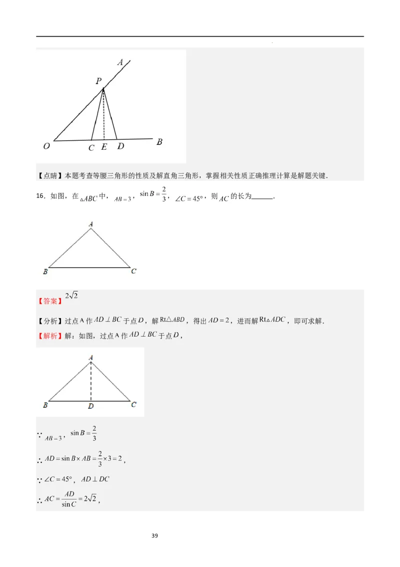 专题02解直角三角(五大题型+题型综合专训)（解析版）_北师大初中数学_9下-北师大版初中数学_05习题试卷_4专题练习_第2套