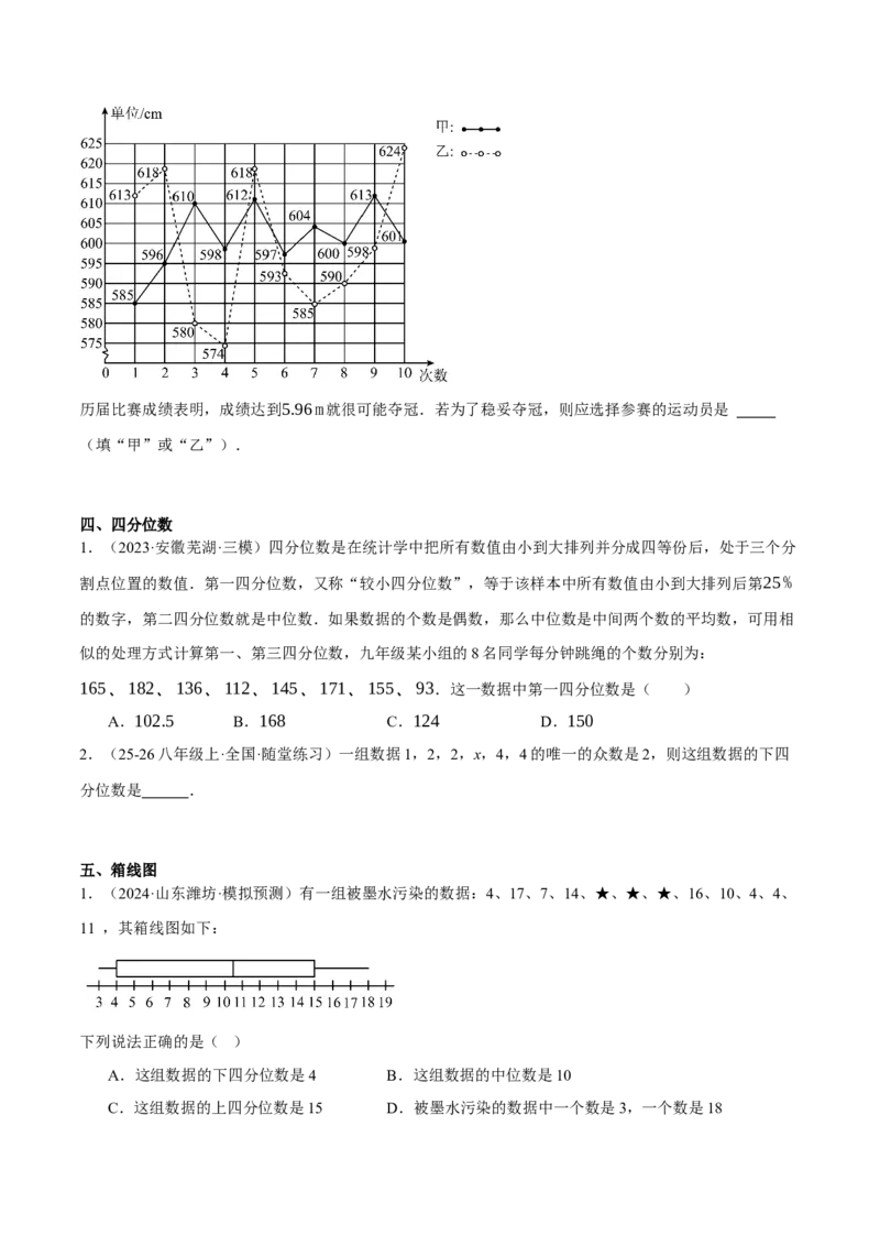 6.2-6.3中位数与箱线图哪个团队收益大（分层作业）（原卷版）_北师大初中数学_8上-北师大版初中数学_初中数学北师大8上-2025秋季新版_第二套推荐25_07习题试卷_同步练习_分层作业
