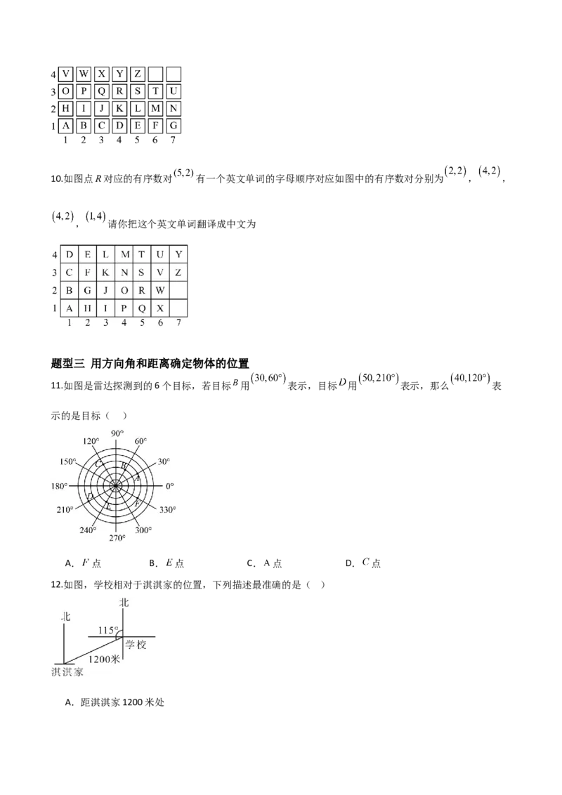 3.1确定位置（题型专练）（原卷版）_北师大初中数学_8上-北师大版初中数学_初中数学北师大8上-2025秋季新版_第二套推荐25_04课件+教案+学案+练习（第4套）齐全_练习