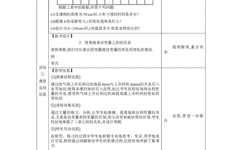 6.2用表格表示变量之间的关系教案（表格式）2024-2025学年北师大版数学七年级下册_北师大初中数学_7下-北师大版初中数学_7下-初中数学北师大版（2025春季新版）持续更新_3.教案(多套)
