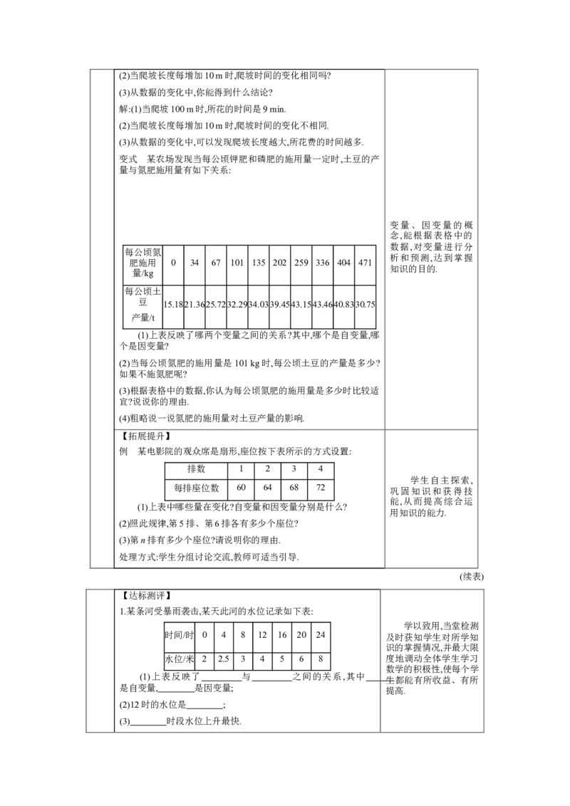 6.2用表格表示变量之间的关系教案（表格式）2024-2025学年北师大版数学七年级下册_北师大初中数学_7下-北师大版初中数学_7下-初中数学北师大版（2025春季新版）持续更新_3.教案(多套)