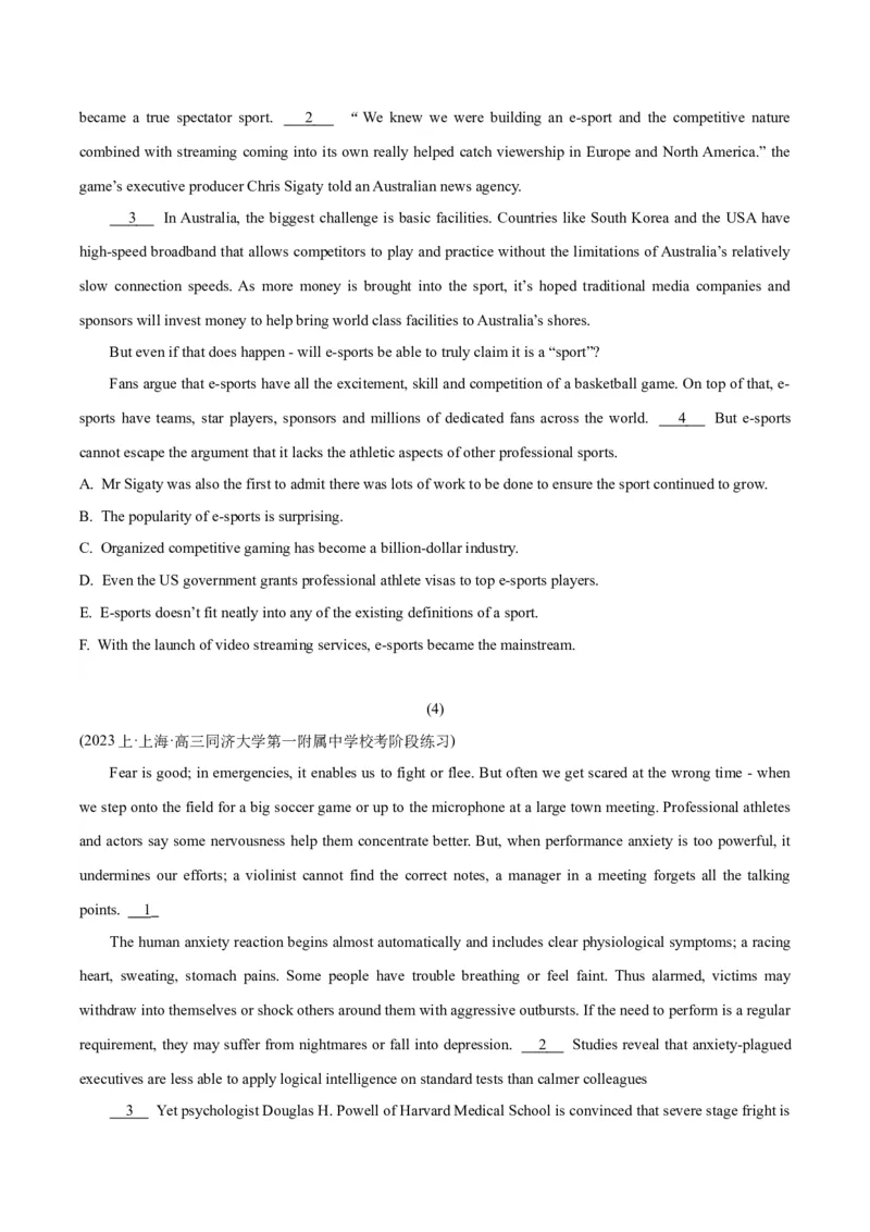 专题15阅读六选四-2024年高考英语二轮热点题型归纳与变式演练（新高考通用）（原卷版）_03高考英语_新高考复习资料_2024年新高考资料_二轮复习资料