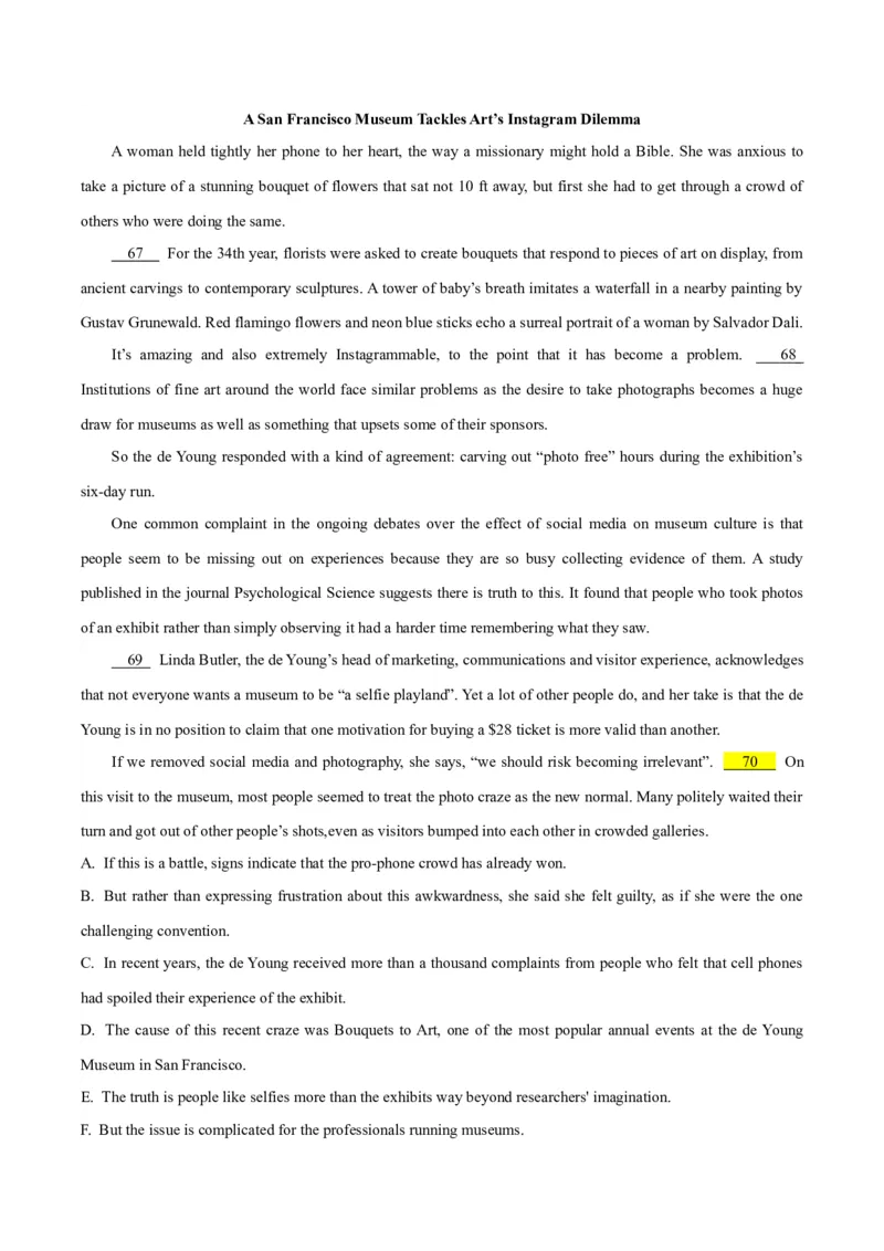 专题15阅读六选四-2024年高考英语二轮热点题型归纳与变式演练（新高考通用）（原卷版）_03高考英语_新高考复习资料_2024年新高考资料_二轮复习资料