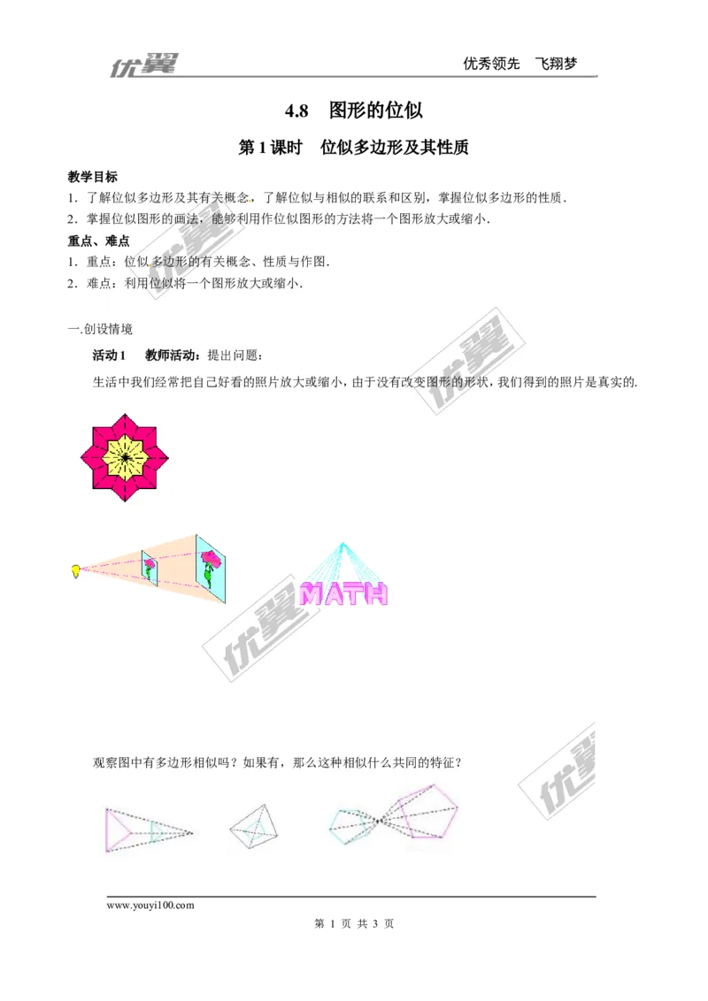 4.8第1课时位似多边形及其性质２_北师大初中数学_9上-北师大版初中数学_03教案_全册教案3（赠送）