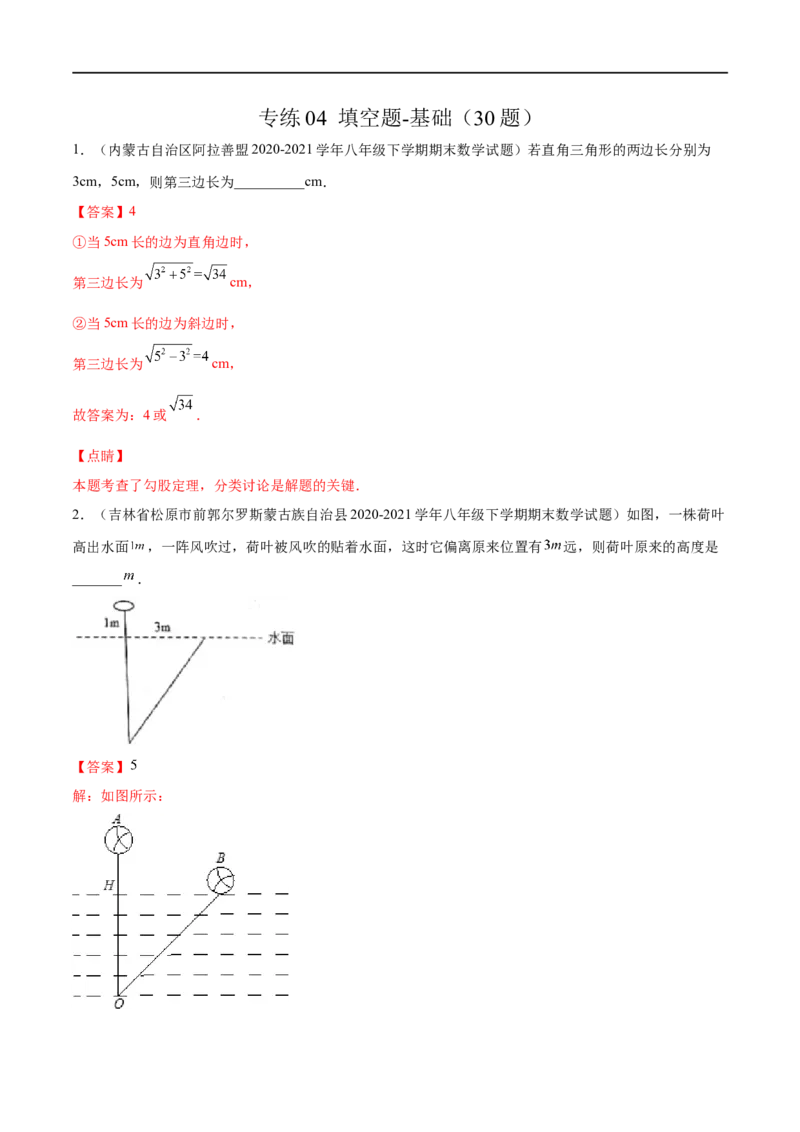 专练04填空题-基础（30题）-八年级数学上学期期末考点必杀200题（北师大版）（解析版）_北师大初中数学_8上-北师大版初中数学_旧版_05习题试卷_5专项练习