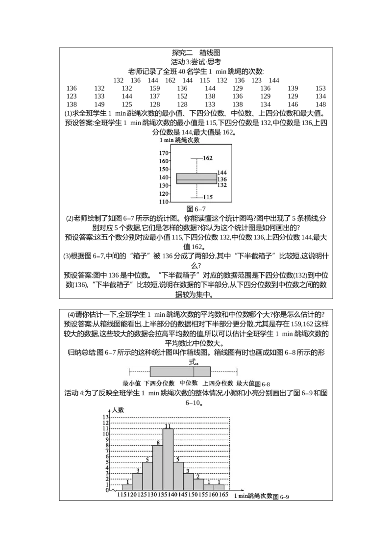 6.2第2课时箱线图教案（表格式）2025-2026学年数学北师大版（2024）八年级上册_北师大初中数学_8上-北师大版初中数学_初中数学北师大8上-2025秋季新版_第二套推荐25