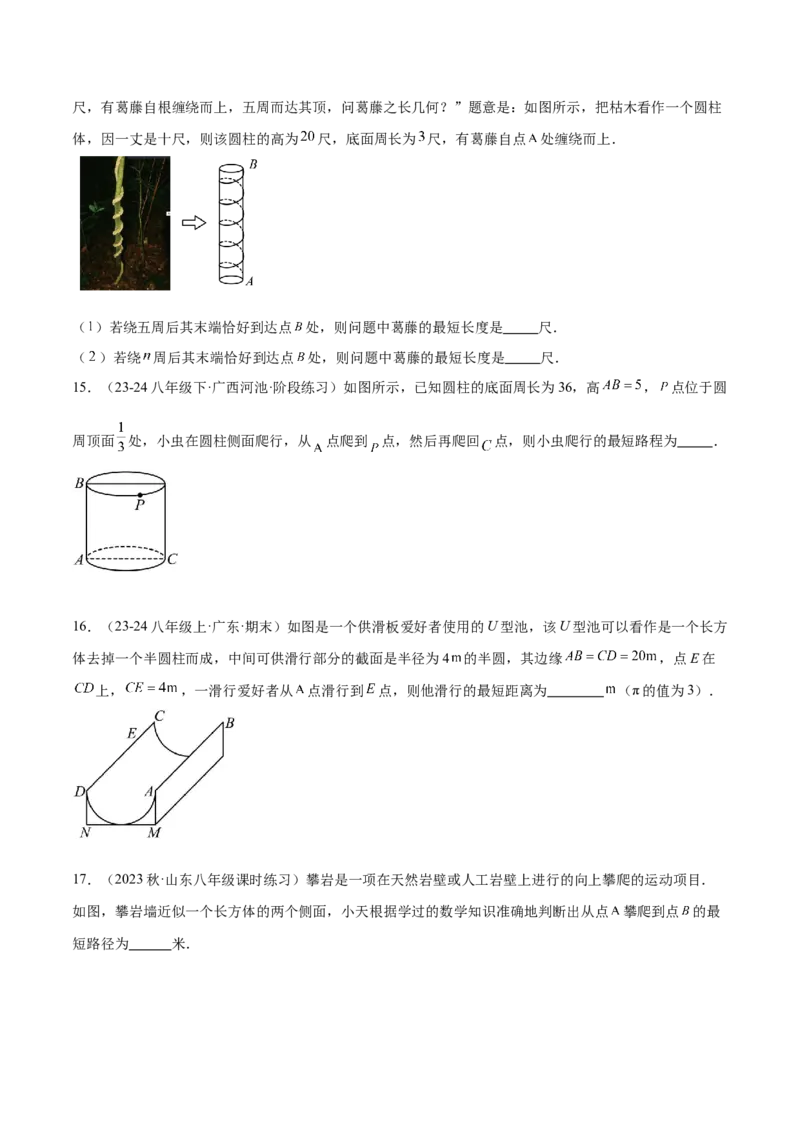 专题01勾股定理中的的最短路径模型（几何模型讲义）数学北师大版（学生版）_北师大初中数学_8上-北师大版初中数学_初中数学北师大8上-2025秋季新版_第二套推荐25_08专项讲练_2026版