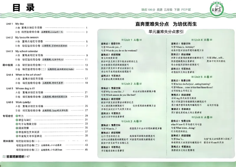 五年级英语下册人教PEP版《王朝霞培优100分》_26春四年级上下册人教版_四上英语合集人教版PEP英语四年级上册新教材（教学视频+课件+动画+音频+练习+教案）_17练习资料