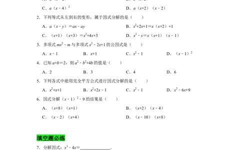 专题04因式分解必刷常考题-八年级数学下学期期末冲刺满分必刷常考压轴题（北师大版）_北师大初中数学_8下-北师大版初中数学_旧版-可参考_06专项讲练
