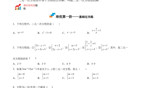 5.1认识二元一次方程组（原卷版）_北师大初中数学_8上-北师大版初中数学_旧版_05习题试卷_1课时练习_同步练习（第2套）