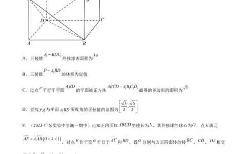 专题14立体几何常见压轴小题全归纳（练习）（原卷版）_02高考数学_新高考复习资料_2024年新高考资料_二轮复习资料_2024年高考数学二轮复习讲练测（新教材新高考）