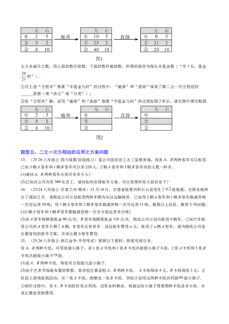 专题05二元一次方程组的应用（10大题型）（专项训练）（学生版）_北师大初中数学_8上-北师大版初中数学_初中数学北师大8上-2025秋季新版_第二套推荐25_07习题试卷_专项训练_第1套