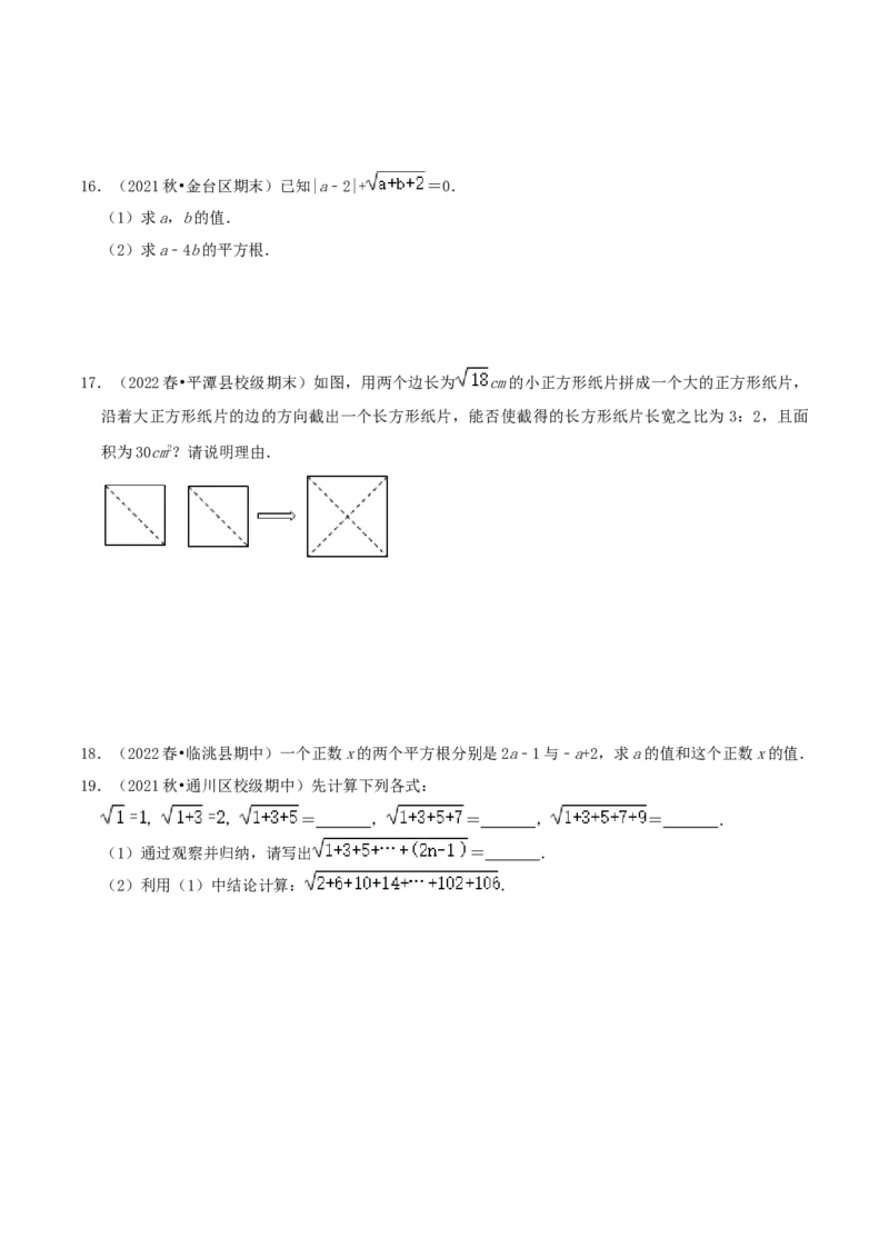 专题05平方根综合题（原卷版）_北师大初中数学_8上-北师大版初中数学_旧版_06专项讲练_培优方案2022-2023学年八年级数学上册章节重点复习考点讲义（北师大版）