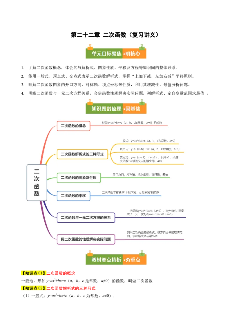 第二十二章二次函数（复习讲义）（学生版）_初中数学_九年级数学上册（人教版）_知识点汇总-U105_2026版