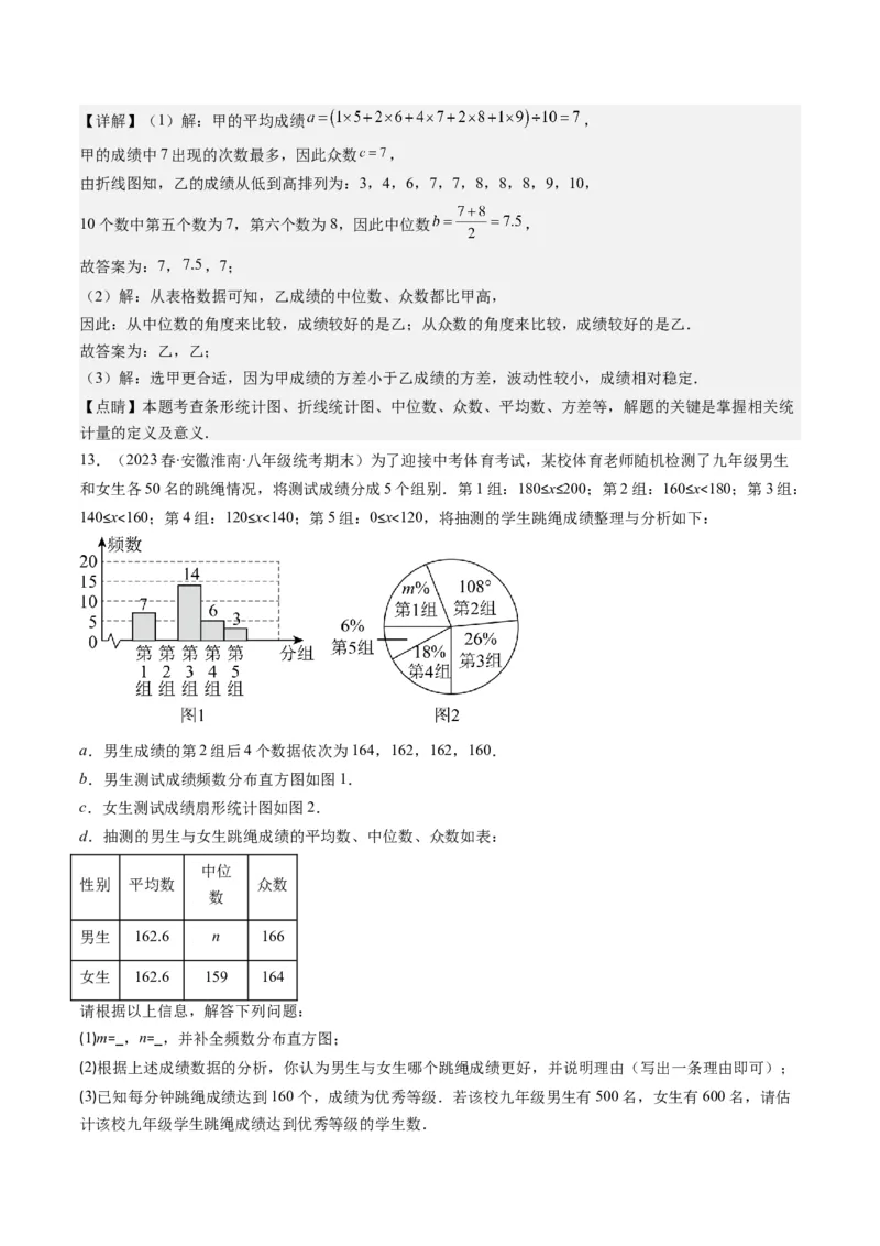 6.2讲从统计图分析数据的集中趋势、数据的离散程度(10类热点题型讲练)（解析版）_北师大初中数学_8上-北师大版初中数学_旧版_05习题试卷