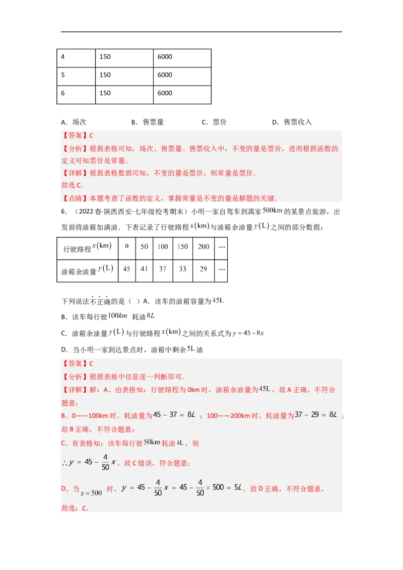 3.1用表格表示的变量间关系（分层练习）（解析版）_北师大初中数学_7下-北师大版初中数学_7下-初中数学北师大版（旧版）赠送_05习题试卷_1课时练习_同步练习（第1套）