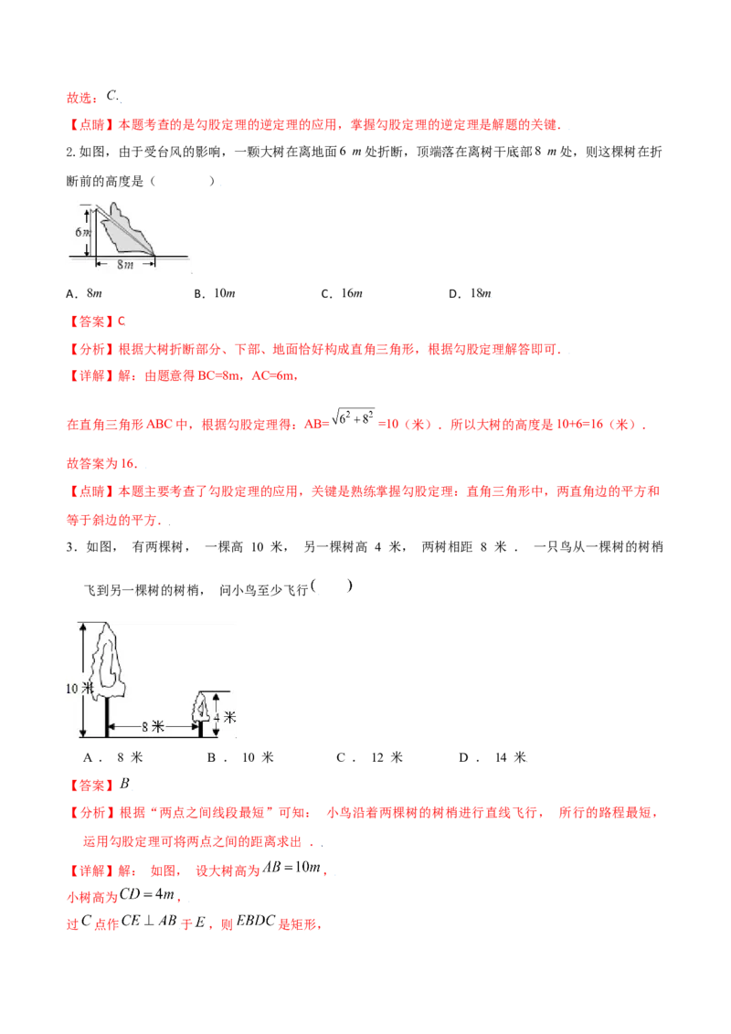专题02勾股定理（二）（解析版）-2021-2020学年八年级数学上册基础考点专题培优训练+重要题型小专题（北师大版）_北师大初中数学_8上-北师大版初中数学_旧版_06专项讲练
