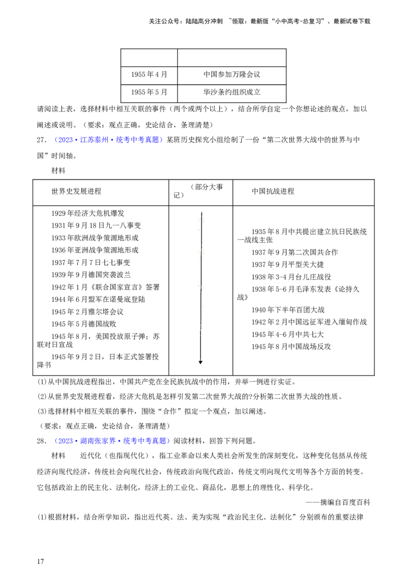 专题15观点论述类（小论文题）（含答题技巧，题型专练70题）（原卷版）_02中考总复习（2026版更新中）_06-历史-中考总复习_2024年中考复习资料_二轮复习