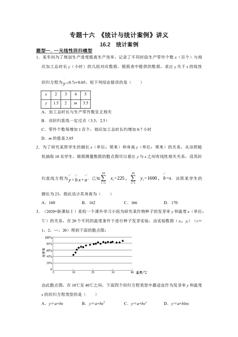 专题16统计与统计案例16.2统计案例题型归纳讲义-2022届高三数学一轮复习（原卷版）_02高考数学_新高考复习资料_2022年新高考资料