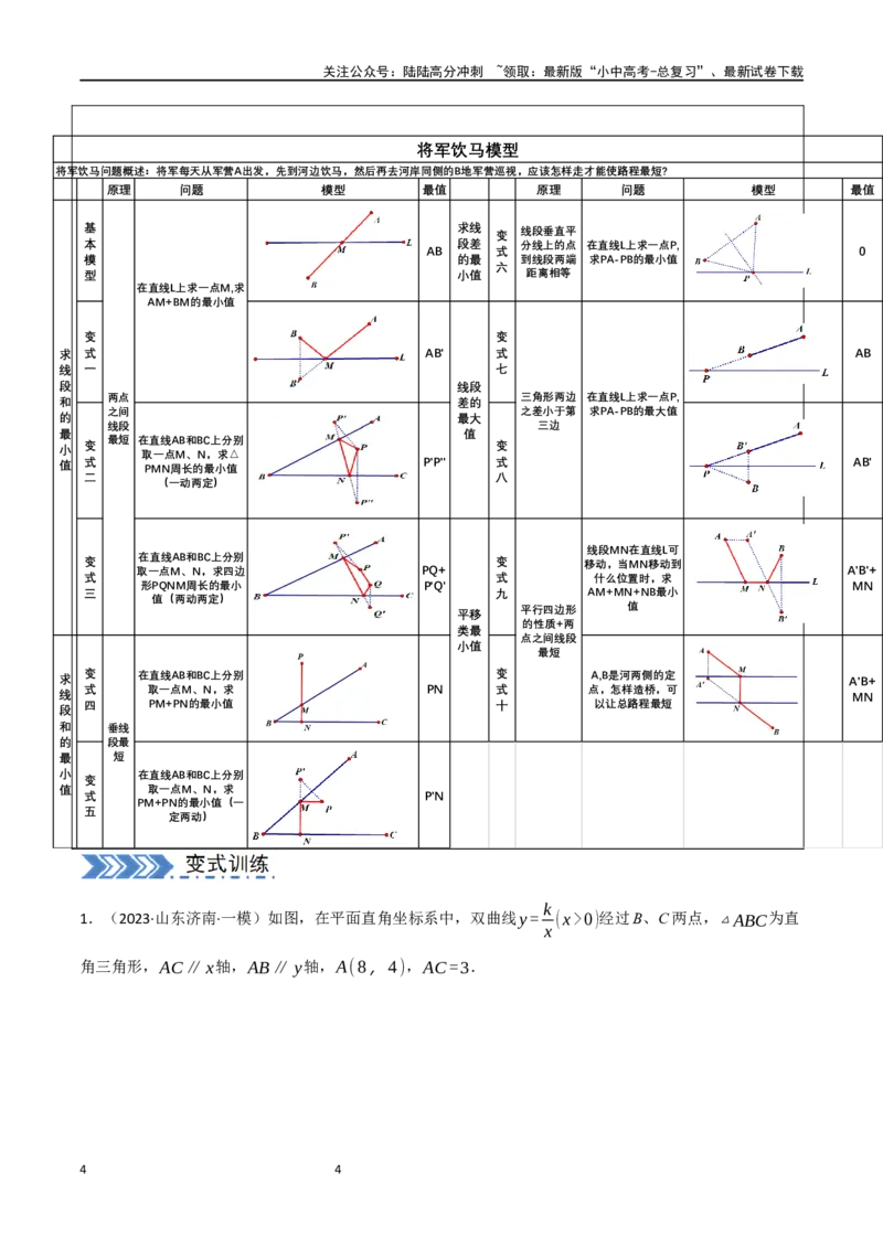 中考大题07几何中的最值问题（5大题型）（原卷版）_02中考总复习（2026版更新中）_02-数学-中考总复习_2024年中考复习资料_二轮复习资料_大题精做