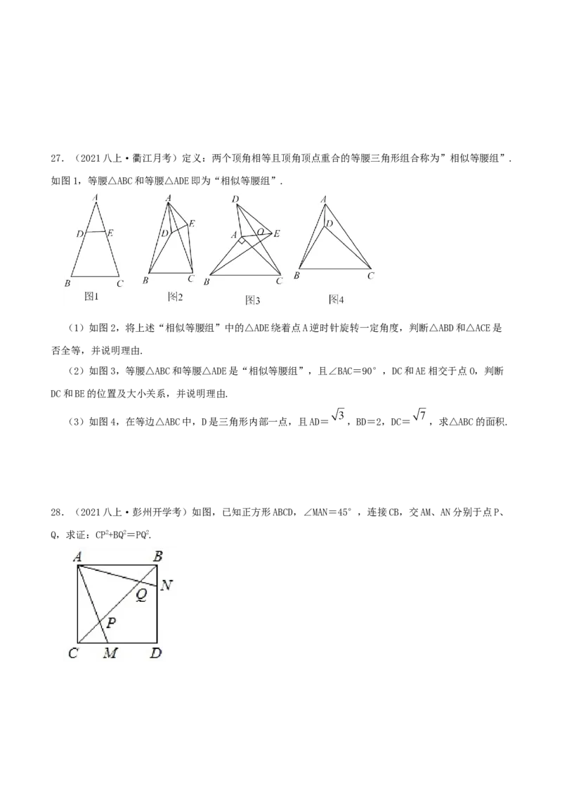 专题06图形的平移与旋转（原卷版）-八年级数学下册压轴题专题精选汇编（北师大版）_北师大初中数学_8下-北师大版初中数学_旧版-可参考_06专项讲练