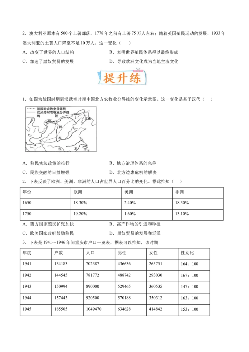 专题15人口迁徙、文化交融与认同（原卷版）-备战2023年高考历史一轮复习考点微专题（新高考地区专用）_07高考历史_新高考复习资料_2023年新高考复习资料