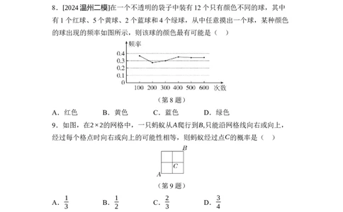 2024-2025学年北师大版数学七年级下册第三章概率初步综合素质评价单元测试（含答案）_北师大初中数学_7下-北师大版初中数学_7下-初中数学北师大版（2025春季新版）持续更新_6.习题试卷