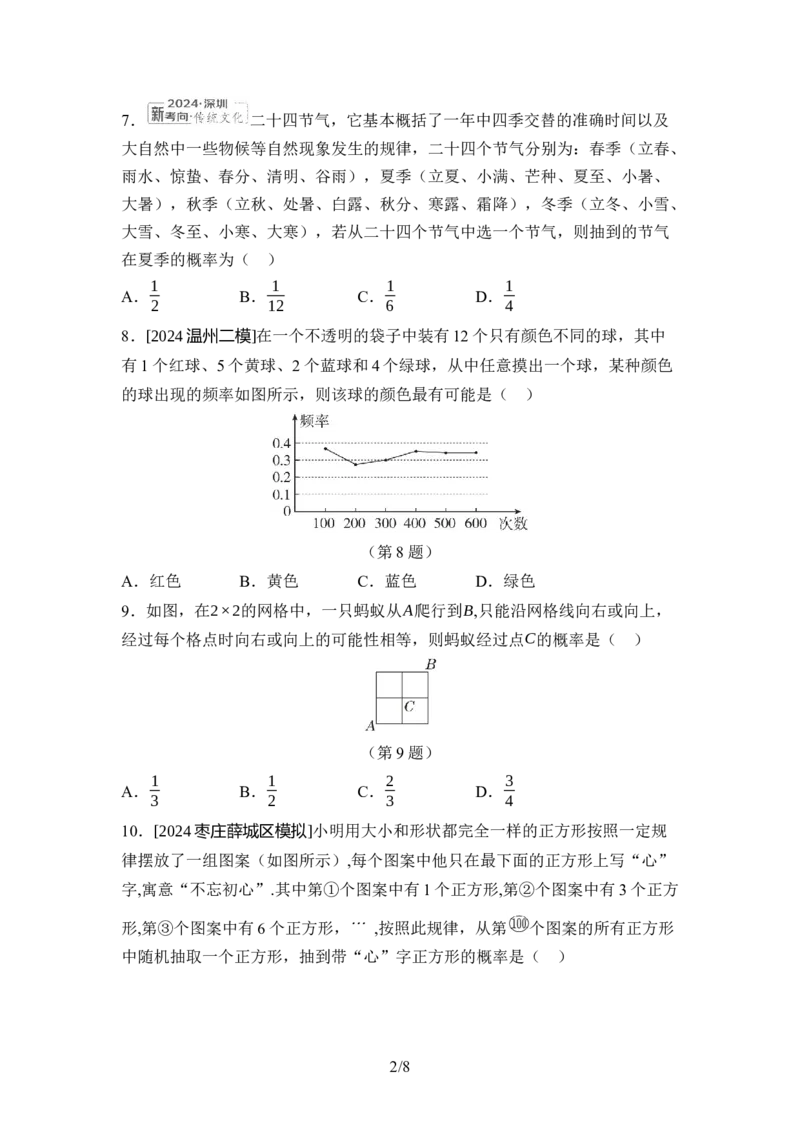 2024-2025学年北师大版数学七年级下册第三章概率初步综合素质评价单元测试（含答案）_北师大初中数学_7下-北师大版初中数学_7下-初中数学北师大版（2025春季新版）持续更新_6.习题试卷