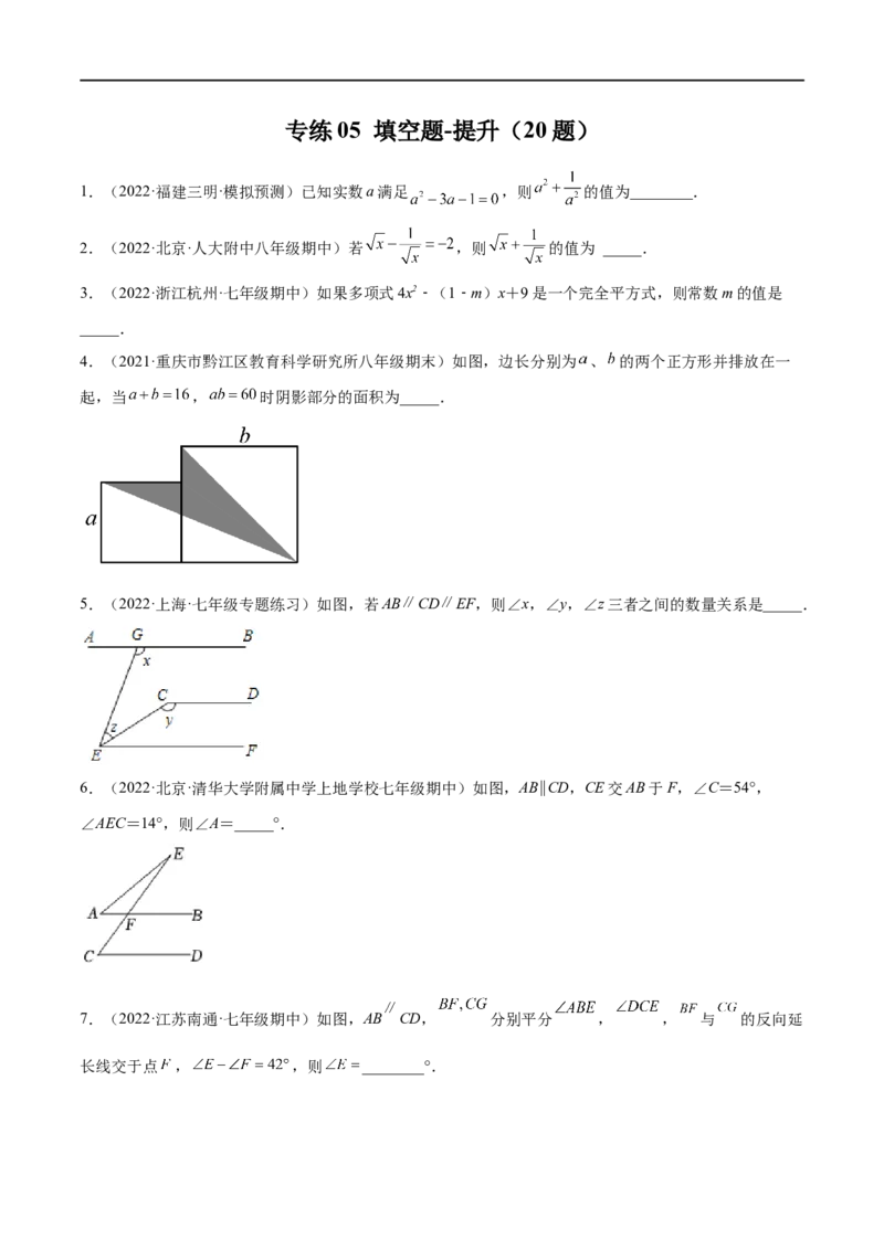专练05填空题-提升（20题）七年级数学下学期期末考点必杀200题（北师版）（原卷版）_北师大初中数学_7下-北师大版初中数学_7下-初中数学北师大版（旧版）赠送_05习题试卷_5专项练习