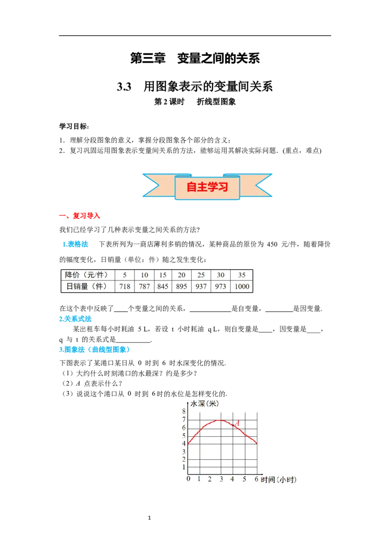 3.3第2课时折线型图象导学案_北师大初中数学_7下-北师大版初中数学_7下-初中数学北师大版（旧版）赠送_01课件+教案+学案新课标_导学案_3.BS七下第三章变量之间的关系