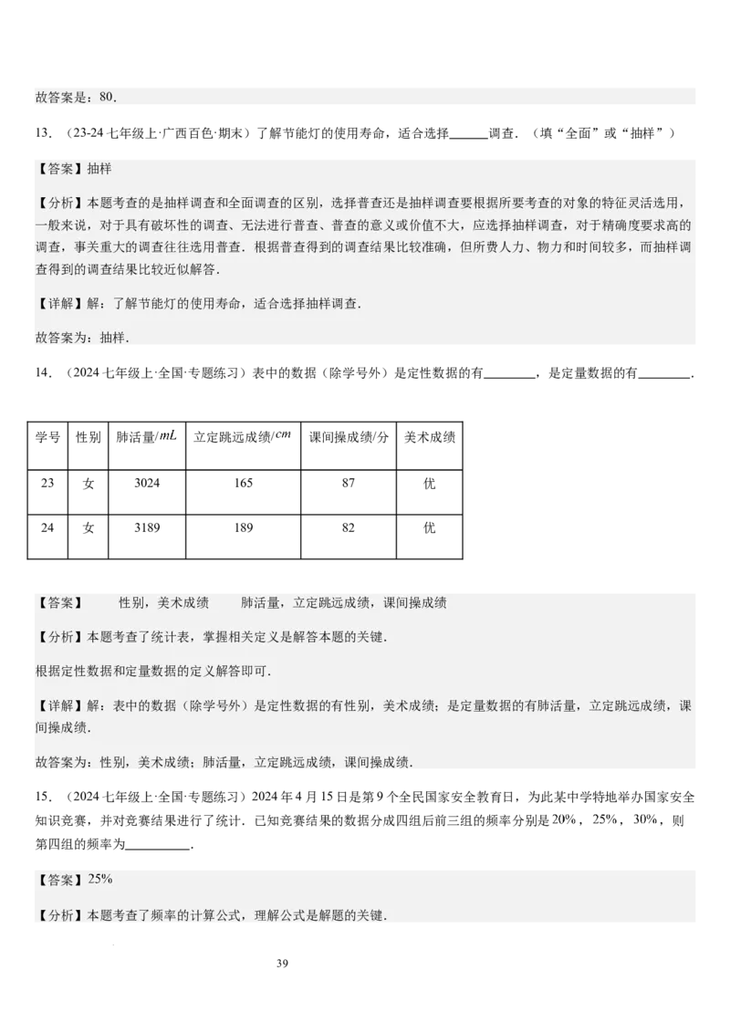 七上北师第6章数据的收集与整理（核心素养提升+中考能力提升+过关检测）（解析版）_北师大初中数学_7上-北师大版初中数学_7上-初中数学北师大（2024新版）持续更新_03课件+练习