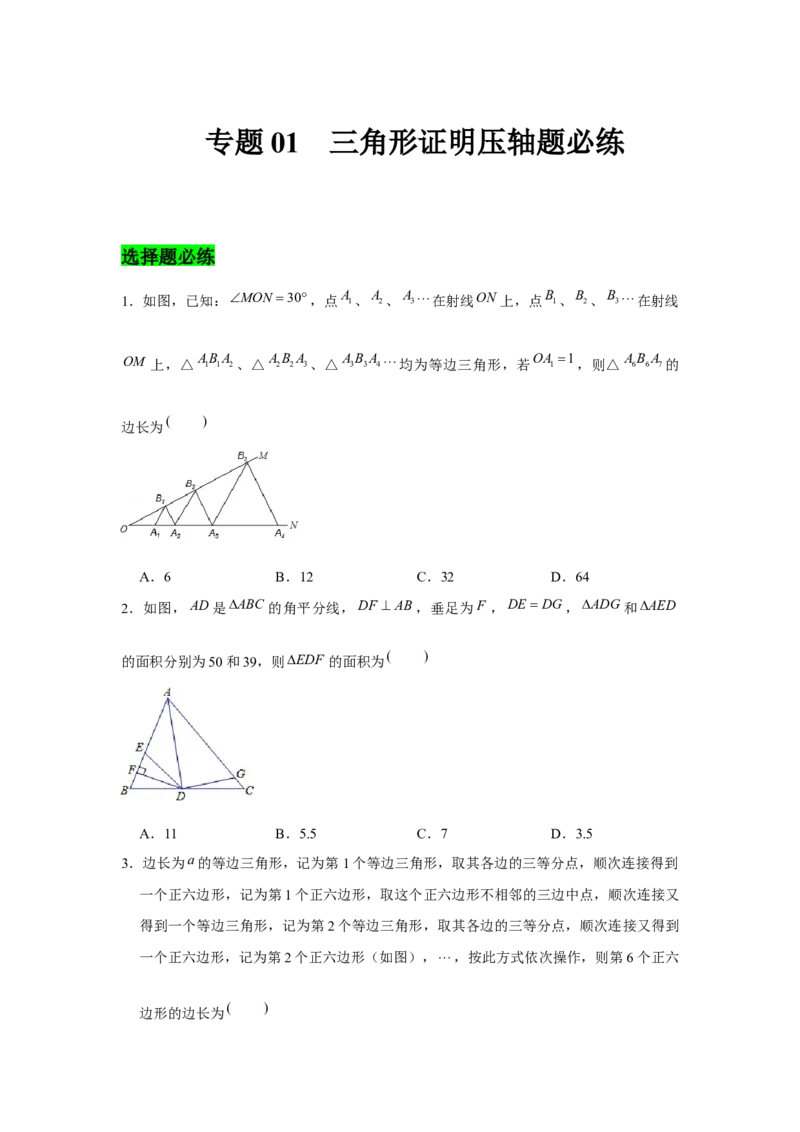 专题01三角形证明压轴题必练-八年级数学下学期期末冲刺满分必刷常考压轴题（北师大版）_北师大初中数学_8下-北师大版初中数学_旧版-可参考_06专项讲练