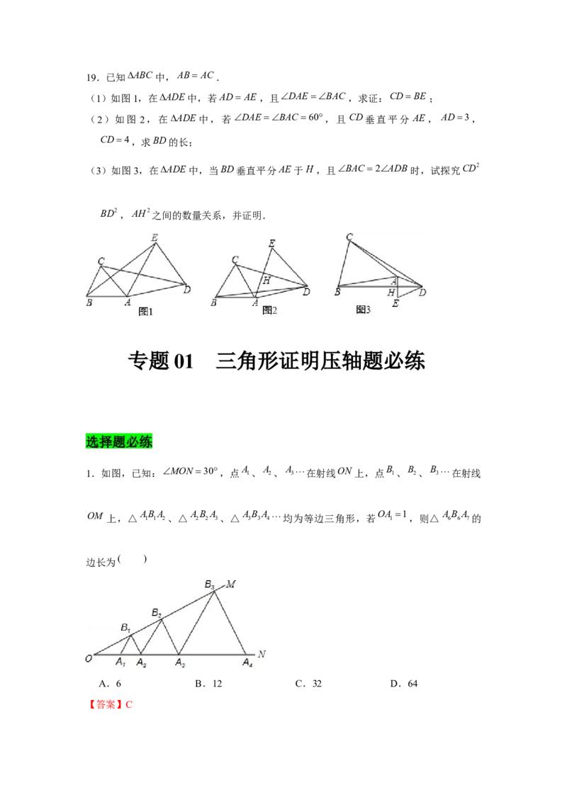 专题01三角形证明压轴题必练-八年级数学下学期期末冲刺满分必刷常考压轴题（北师大版）_北师大初中数学_8下-北师大版初中数学_旧版-可参考_06专项讲练