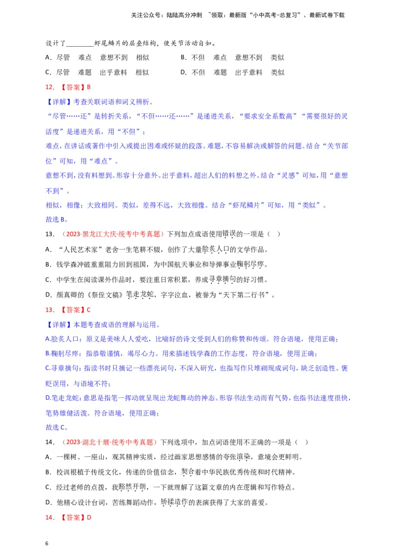 小题必刷2：词语&middot;成语（解析版）_02中考总复习（2026版更新中）_01-语文-中考总复习_2024年中考资料_二轮复习_2024中考语文二轮小题必刷卷