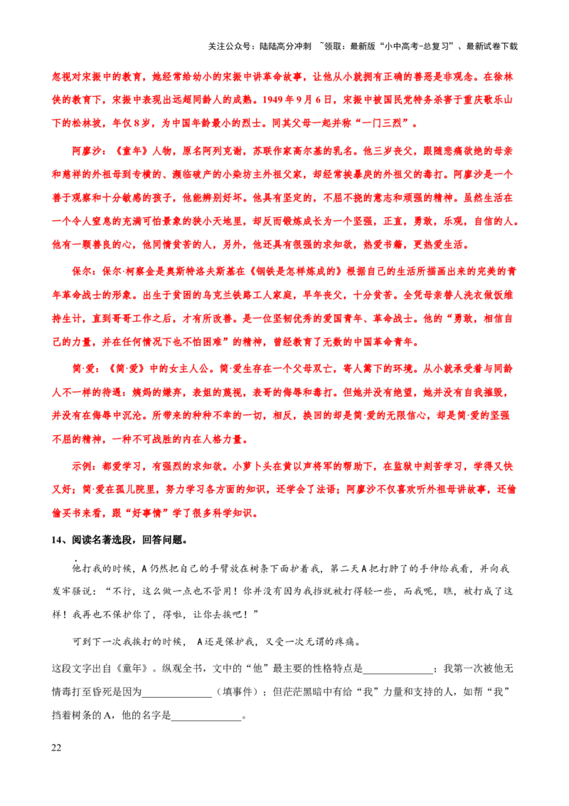 专题28《童年》（知识梳理+练习）(解析版）_02中考总复习（2026版更新中）_01-语文-中考总复习_2025年中考资料_备战2025年中考语文一轮复习考点突破（全国通用）