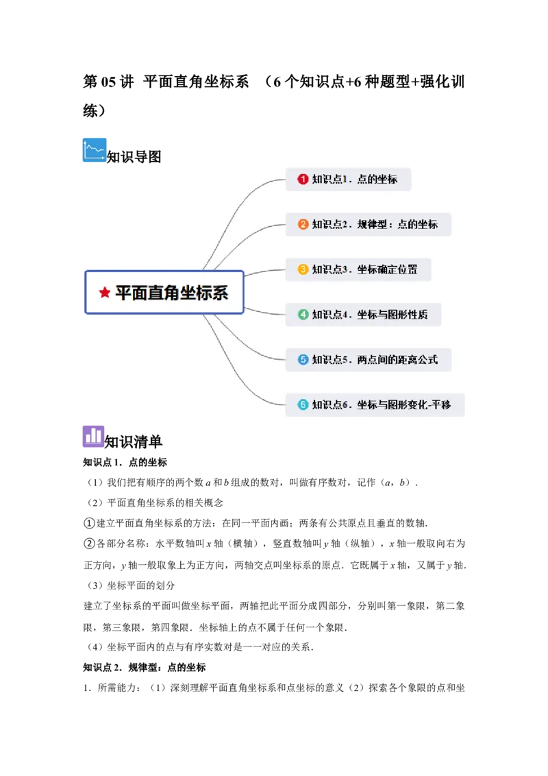第05讲平面直角坐标系（6个知识点+6种题型+强化训练）（学生版）_初中数学_七年级数学下册（人教版）_常见题型通关讲解练-V3