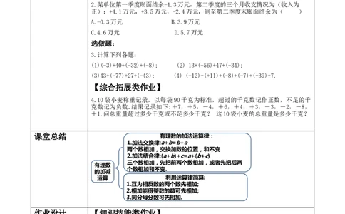 《2.2.2有理数的加减运算》教学设计_北师大初中数学_7上-北师大版初中数学_7上-初中数学北师大（2024新版）持续更新_01课件+教案（大单元教学）