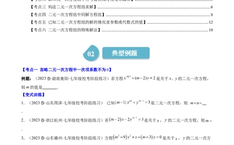 5.2讲解题技巧专题：二元一次方程组中易错及含参数问题(6类热点题型讲练)（原卷版）_北师大初中数学_8上-北师大版初中数学_旧版_05习题试卷