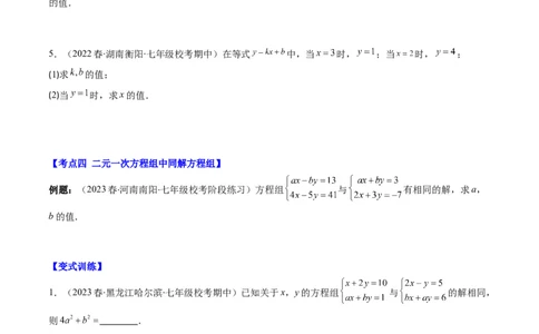5.2讲解题技巧专题：二元一次方程组中易错及含参数问题(6类热点题型讲练)（原卷版）_北师大初中数学_8上-北师大版初中数学_旧版_05习题试卷