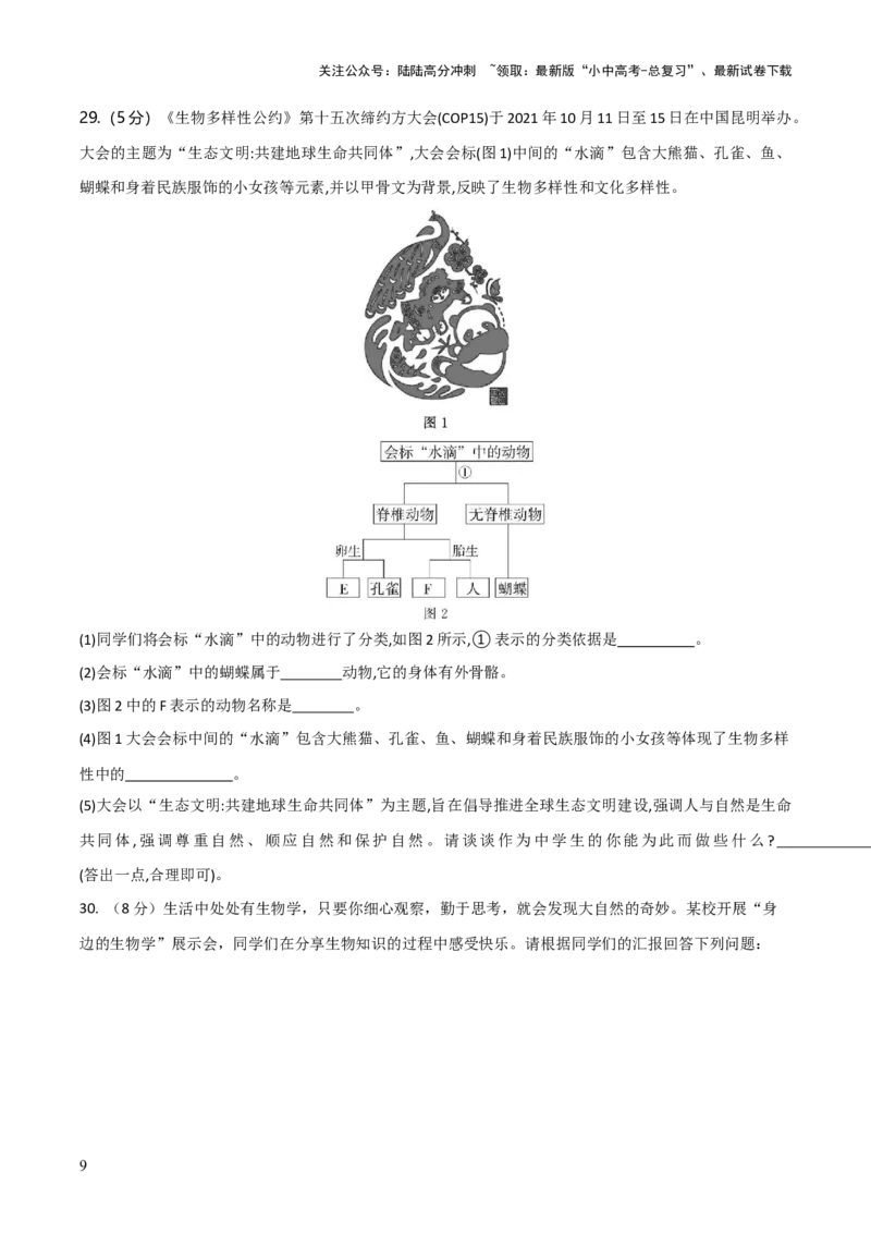 模块五生物的多样性（测试）（原卷版）_02中考总复习（2026版更新中）_08-生物-中考总复习_2024年中考复习资料_一轮复习_❤2024年中考生物一轮复习讲练测（全国通用）_练习