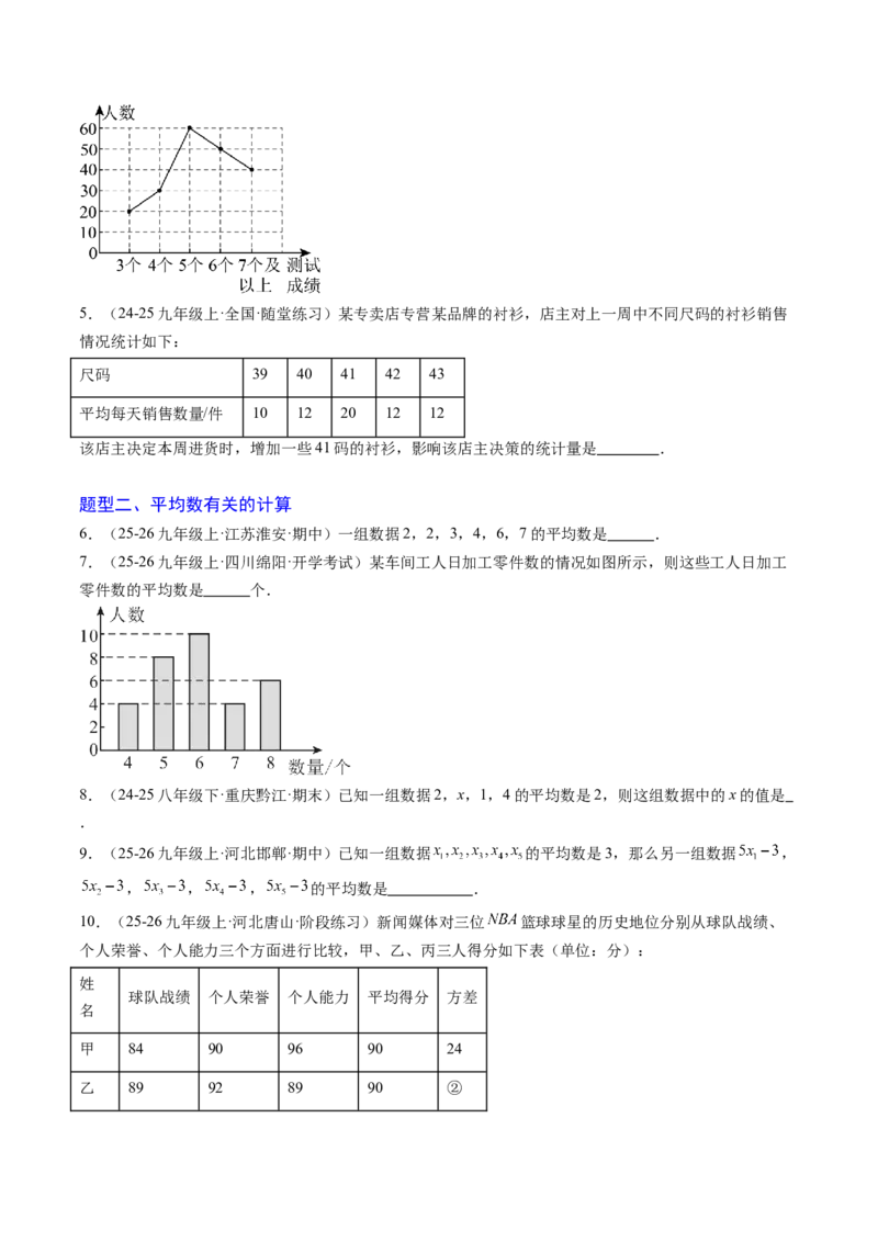 专题01数据的分析（5大题型）（专项训练）（原卷版）_北师大初中数学_8上-北师大版初中数学_初中数学北师大8上-2025秋季新版_第二套推荐25_07习题试卷_专项训练_第1套