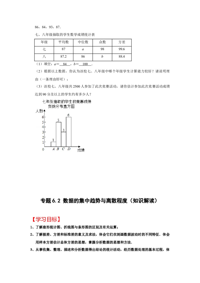 专题6.2+数据的集中趋势与离散程度（知识解读）-2022-2023学年八年级数学上册《同步考点解读&bull;专题训练》（北师大版）_北师大初中数学_8上-北师大版初中数学_旧版_06专项讲练