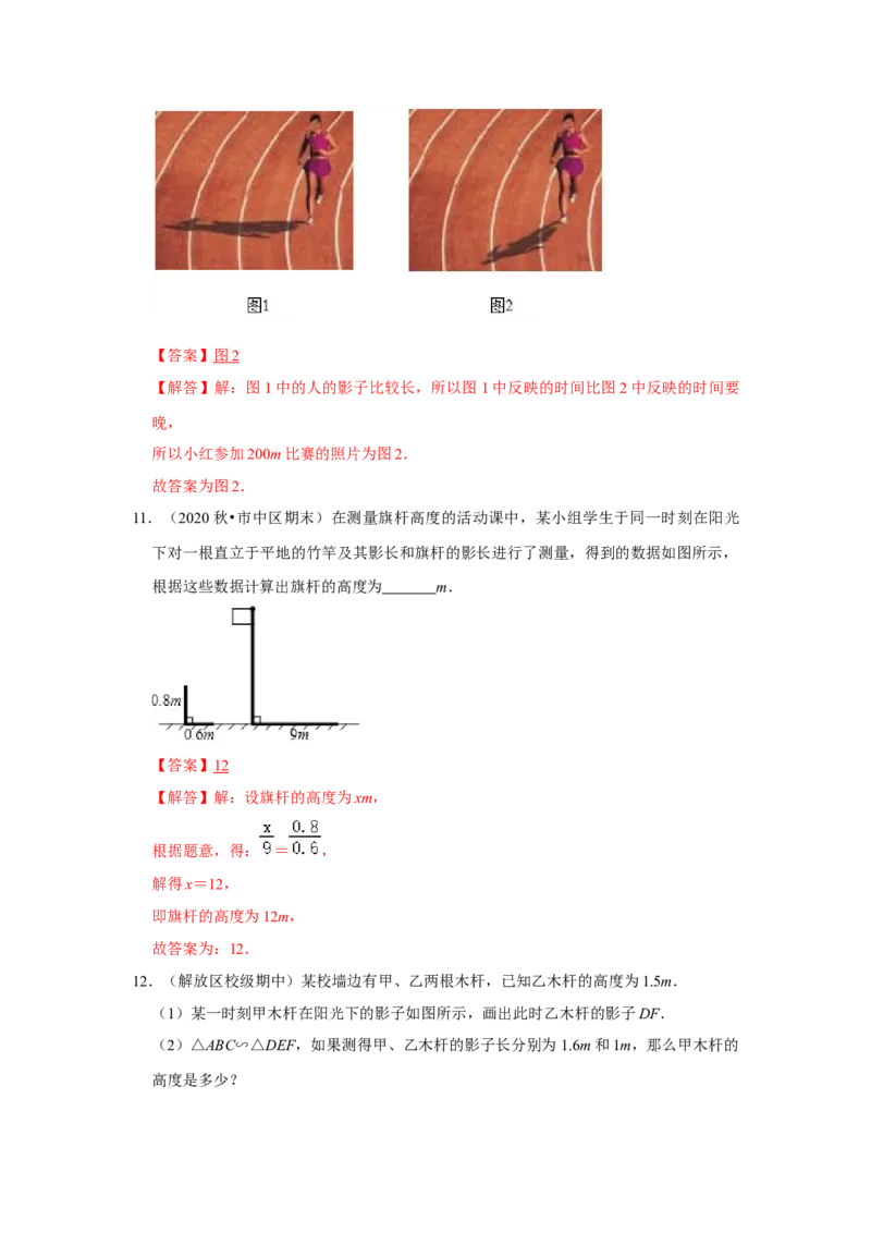 专题5.1投影（专项训练）（解析版）_北师大初中数学_9上-北师大版初中数学_06专项讲练_2022-2023学年九年级数学上册《同步考点解读&bull;专题训练》（北师大版）