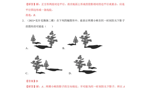 专题5.1投影（专项训练）（解析版）_北师大初中数学_9上-北师大版初中数学_06专项讲练_2022-2023学年九年级数学上册《同步考点解读&bull;专题训练》（北师大版）