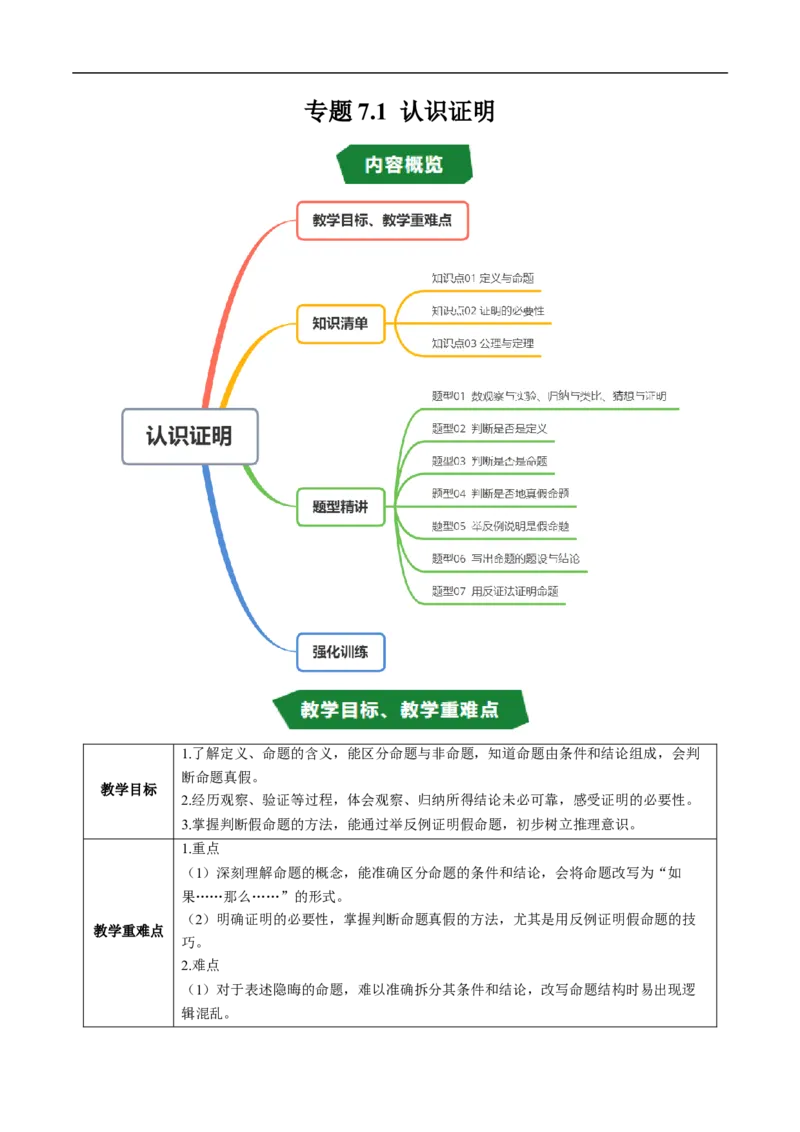 专题7.1认识证明（高效培优讲义）（学生版）_北师大初中数学_8上-北师大版初中数学_初中数学北师大8上-2025秋季新版_第二套推荐25_08专项讲练_北师大版2025秋培优专项讲义（更新中）