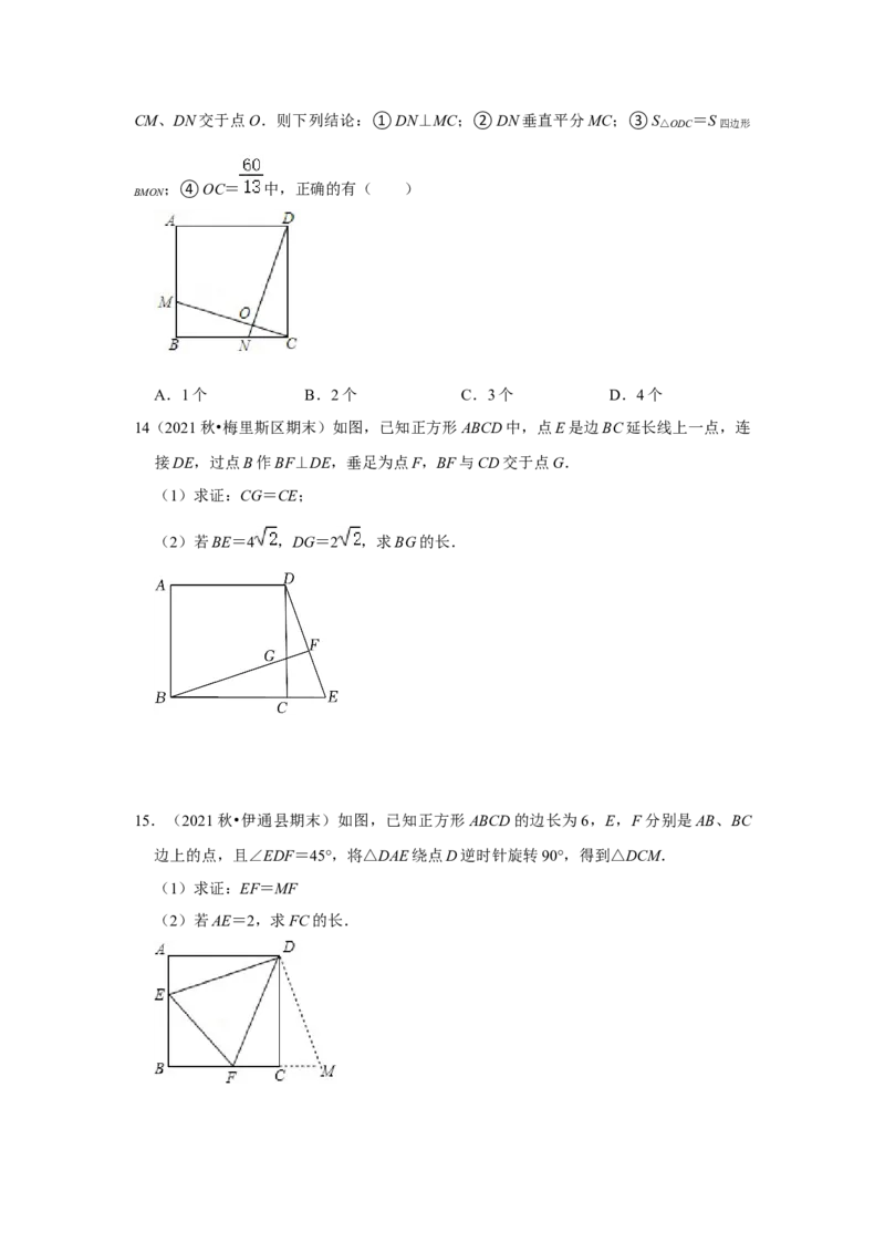 专题1.3正方形的性质与判定（专项训练）-2022-2023学年九年级数学上册《同步考点解读&bull;专题训练》（北师大版）_北师大初中数学_9上-北师大版初中数学_06专项讲练